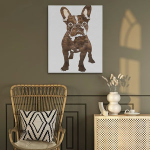 Brown Frenchie Portrait - Minimalist Wall Art in Black Frame