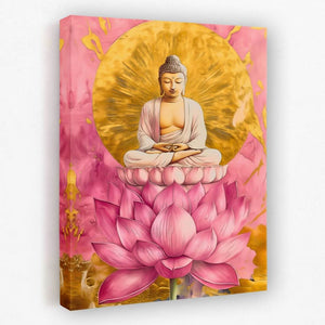 Buddha Meditatio - Pink and Gold Canvas Wall Art