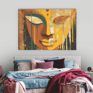 Buddha's Golden Meditation - Large Abstract Canvas Print
