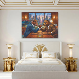 Bull Bear Office Arm Wrestle canvas wall art, room view