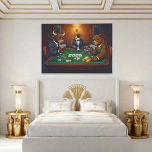 Bull Bear Poker Room canvas wall art, room view
