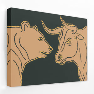 Bull Bear Standoff - Animals Canvas Wall Art