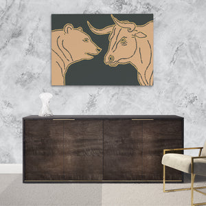 Bull Bear Standoff - Bear Wall Art in Black Frame