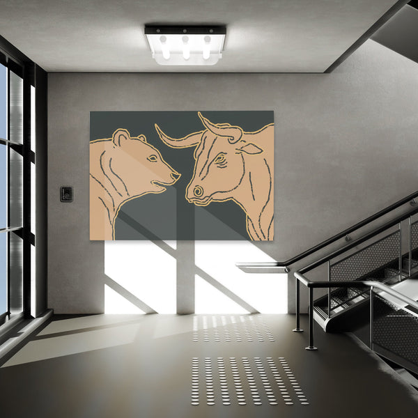 Bull Bear Standoff in a room
