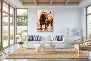 Bull in Marble Hall โ bull in marble hall living room with windows 1port flush print