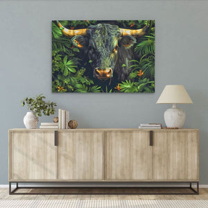 Bull in the Bushes - Bull Wall Art in Black Frame