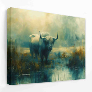Bull Reflection - Animals Canvas Wall Art