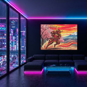 Bull Samurai Charging — Bull Samurai Charging Blue Pink Neon Room Land 57