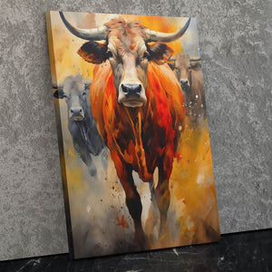 Bull Stampede - Large Canvas Print