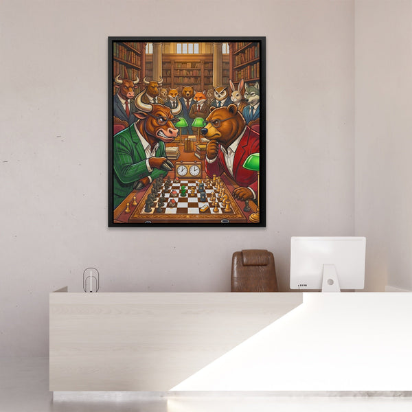 Bull V Bear Chess Match in a room