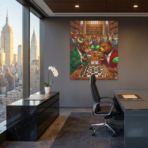 Bull V Bear Chess Match canvas wall art, room view