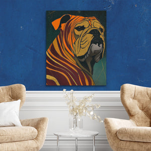 Bulldog Burgundy Nouveau canvas wall art, room view