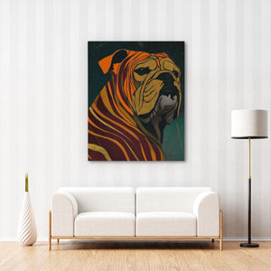 Bulldog Burgundy Nouveau canvas wall art, room view