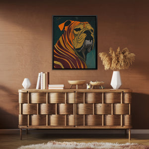 Bulldog Burgundy Nouveau canvas wall art, room view