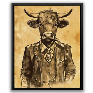 Bullish Broker - Bull Wall Art in Black Frame
