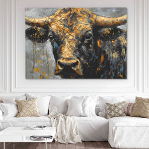 Bullish Dreamer - Black and Gold Canvas Wall Art