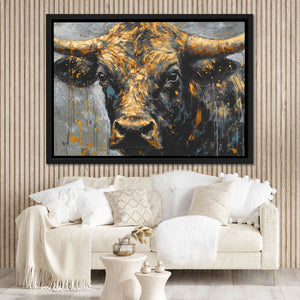 Bullish Dreamer - Black and Gold Bull Canvas Print