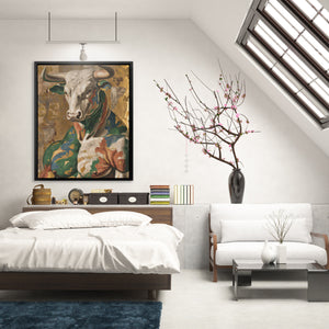 Bull's Camouflage Honor - Large Figurative Canvas Print