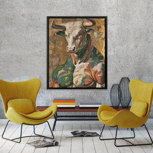Bull's Camouflage Honor - Bull Wall Art in Black Frame