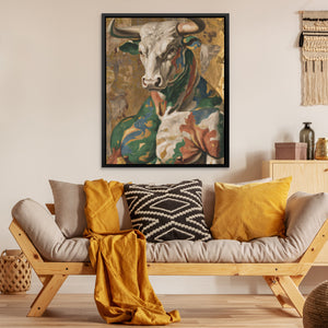 Bull's Camouflage Honor - Figurative Colorful Canvas Wall Art