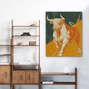 Bull's Molten Charge - Bull Wall Art in Black Frame