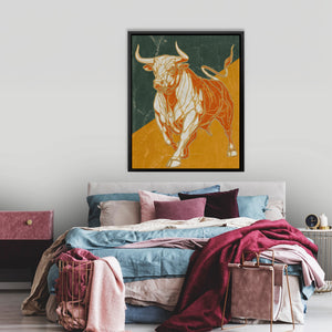 Bull's Molten Charge - Animals Canvas Wall Art