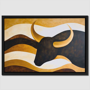 Bull’s Silhouette - Beige Canvas Wall Art