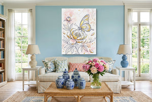 Butterfly Golden Peony โ butterfly golden peony living room interior 3 1port flush print