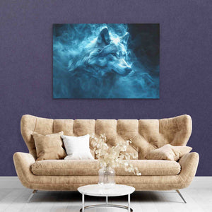 a living room with a couch and a painting on the wall