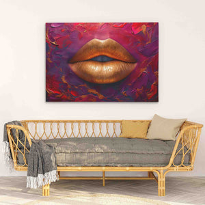 a living room with a couch and a painting on the wall