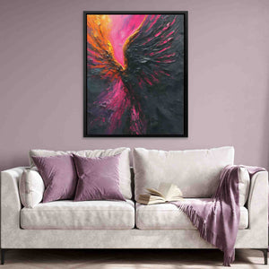 a living room with a couch and a painting on the wall