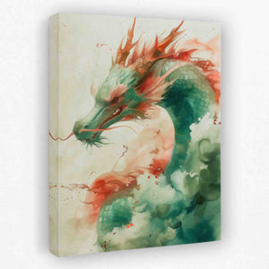 a painting of a green and red dragon