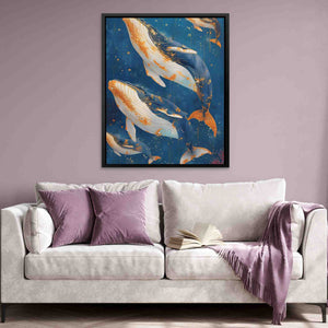 a living room with a couch and a painting on the wall