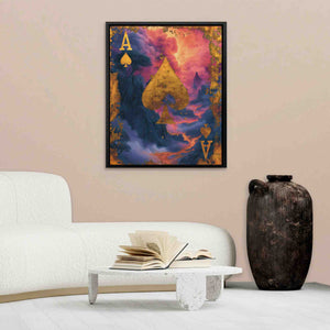 a room with a white couch and a painting on the wall