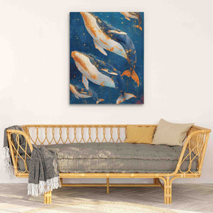 a living room with a couch and a painting on the wall