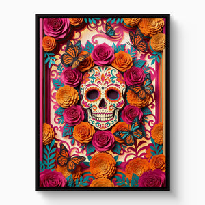 Calavera Marigold Monarchs — calavera marigold monarchs white studio framed black
