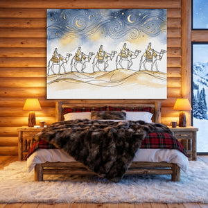 Camel Caravan Gold Line โ camel caravan gold line sq cozy cabin 1land flush print