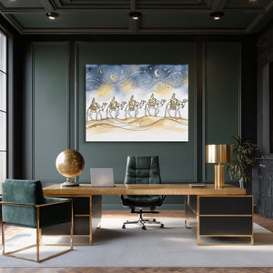 Camel Caravan Gold Line โ camel caravan gold line sq green office room 1land flush print