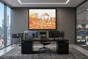 Camel Desert Sunset โ camel desert sunset office desk with monitors 1land framed black