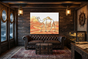 Camel Desert Sunset โ camel desert sunset small cabin interior view 1land flush print