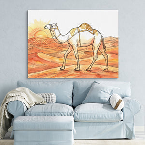 Camel Desert Sunset โ camel desert sunset sq blue pastel couch 1land flush print