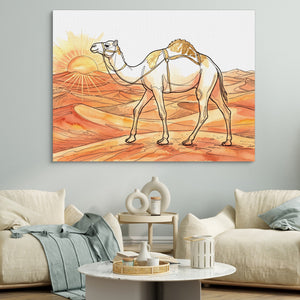 Camel Desert Sunset โ camel desert sunset sq white couches 1land flush print