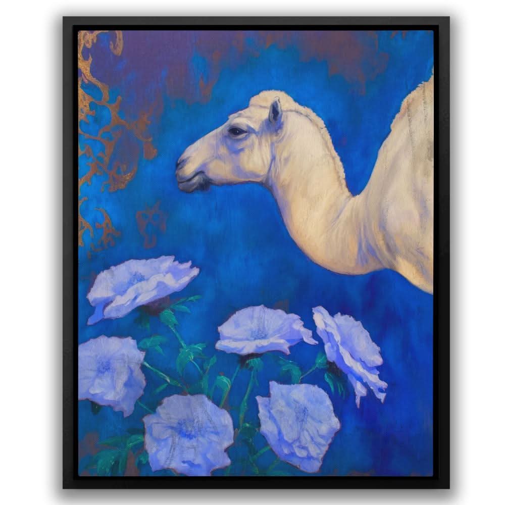 Camel With Blue Flowers - Blue Wall Art for Living Room