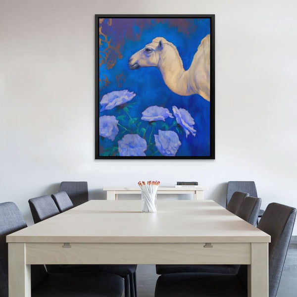 Camel With Blue Flowers in a room