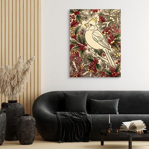 Cardinal Winter Berries โ cardinal winter berries sq black couch and wood walls 1port flush print