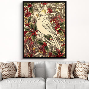 Cardinal Winter Berries โ cardinal winter berries sq white groovy couch close 1port framed black
