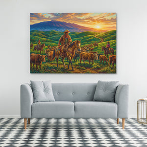 Cattle Herding Sunset โ Cattle Herding Sunset Checkered Floor 47