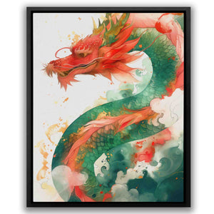 a painting of a green and red dragon