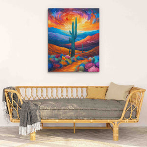 a living room with a couch and a painting on the wall