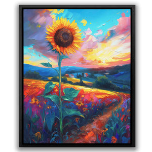 a painting of a sunflower in a field